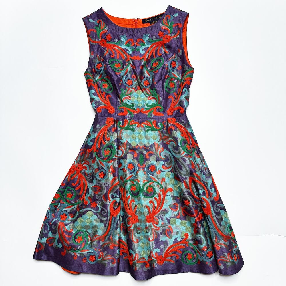 Anthropologie Pankaj & Nidhi Octave Floral Embroidered Applique Mini Dress 0 - Picture 4 of 15